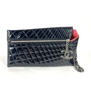 CHANEL Black Leather Logo Pouch